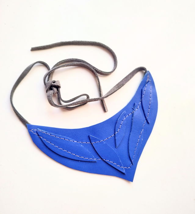 Colier statement din piele naturală albastru electric [2]
