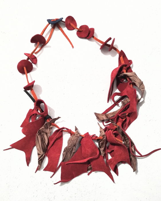 Colier asimetric multicolor din piele naturala bordo si ciocolatiu [1]