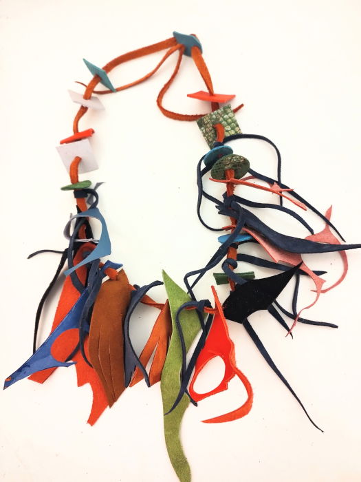 Colier multicolor realizat din mix piele naturală ,asimetric,unicat [2]