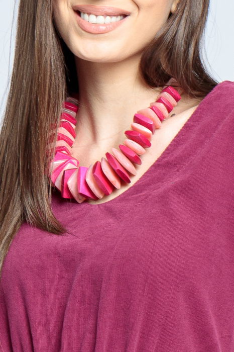 Colier cu elemente rectangulare din lemn si plastic, fucsia si roz [2]
