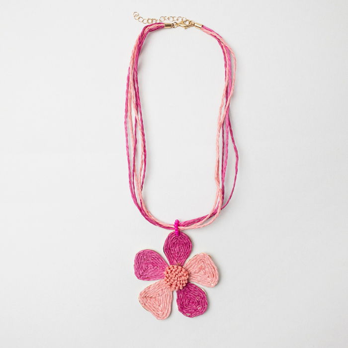 Colier cu multe siruri si floare pandant, in nuante de roz si fucsia [2]