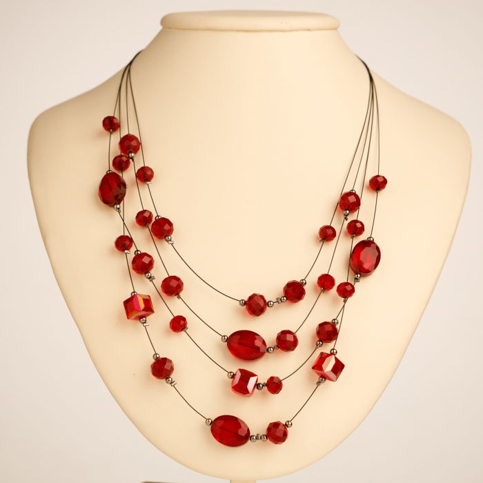 Set colier multi-sir cu cristale rosii si cercei asortati [1]