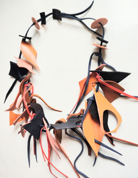 Colier din piele naturala, asimetric,portocaliu ,unicat [2]