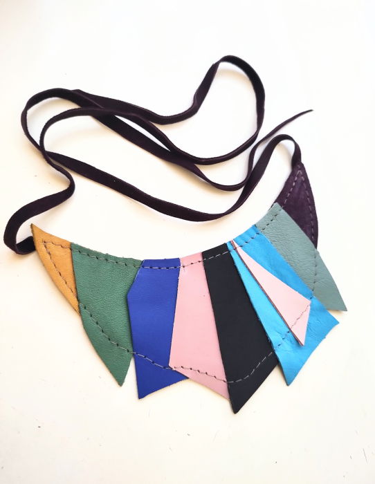 Colier din piele naturală, multicolor ,unicat [2]