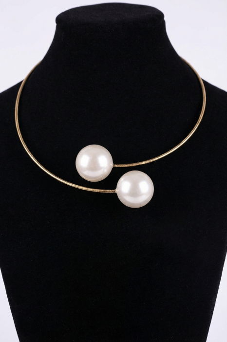 Colier elastic cu terminatie din doua pandante in forma de perle mari rotunde [1]