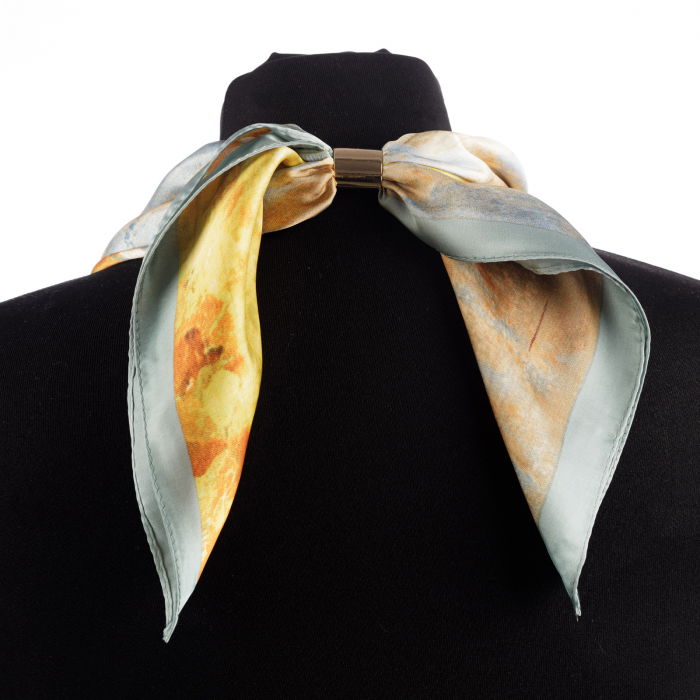 Colier esarfa cu imprimeu pastelat si inele metalice aurii si turcoaz [2]