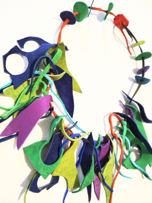 Colier multicolor handmade   din piele naturala, asimetric, unicat [2]