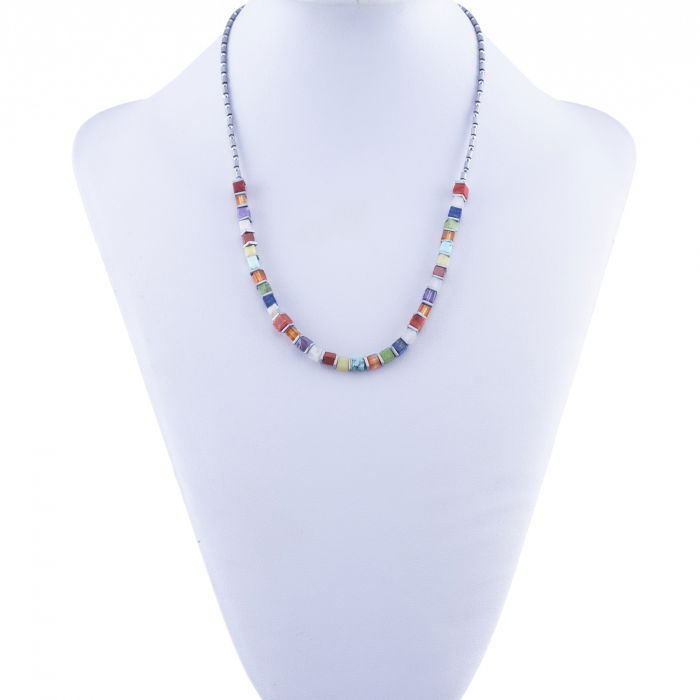 Colier la baza gatului din hematit cu cuburi multicolore din pietre naturale [2]
