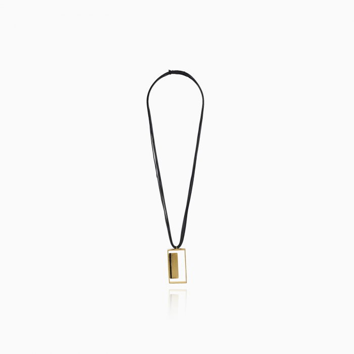 Colier lung Oriel cu pandant in forma rectangulara si cristale negre, din alama placata cu aur de 24k [2]