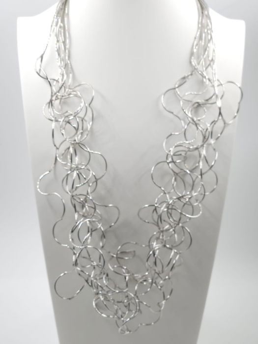 Colier lung statement din multe siruri, cu bucle in cascada, argintiu [2]