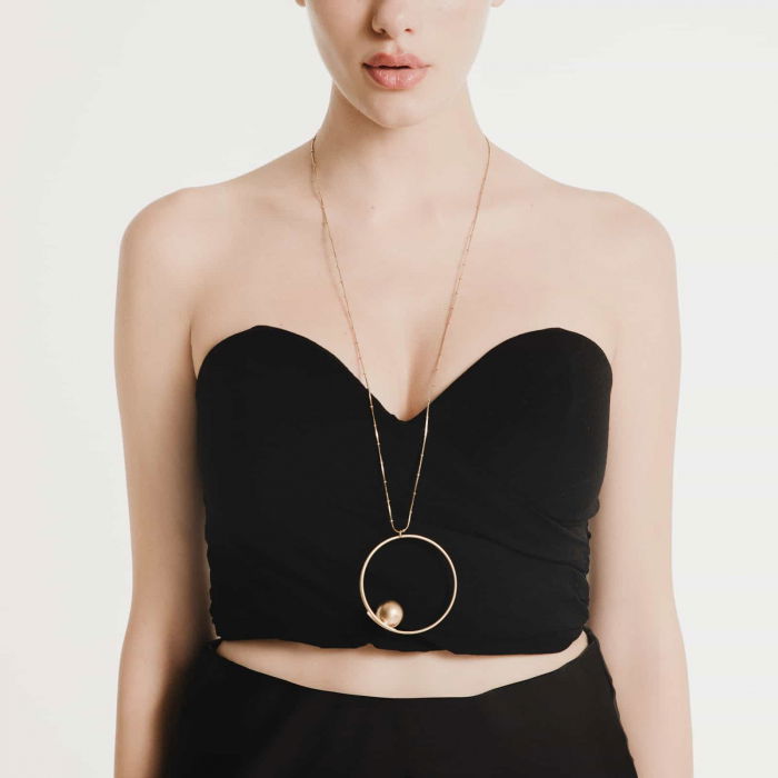 Colier lant lung Vault cu pandant, din alama placata cu aur de 24k [4]