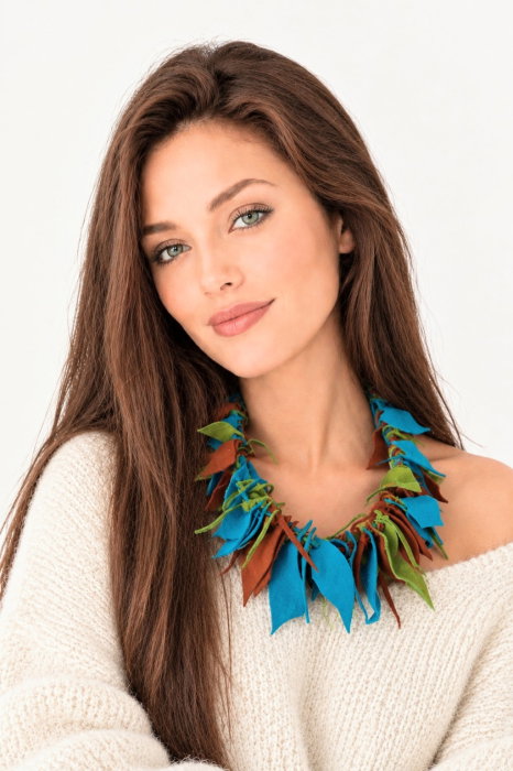 Colier multicolor si unicat handmade ,realizat din mix de piele naturala — Colecție Damă, Bijuterii