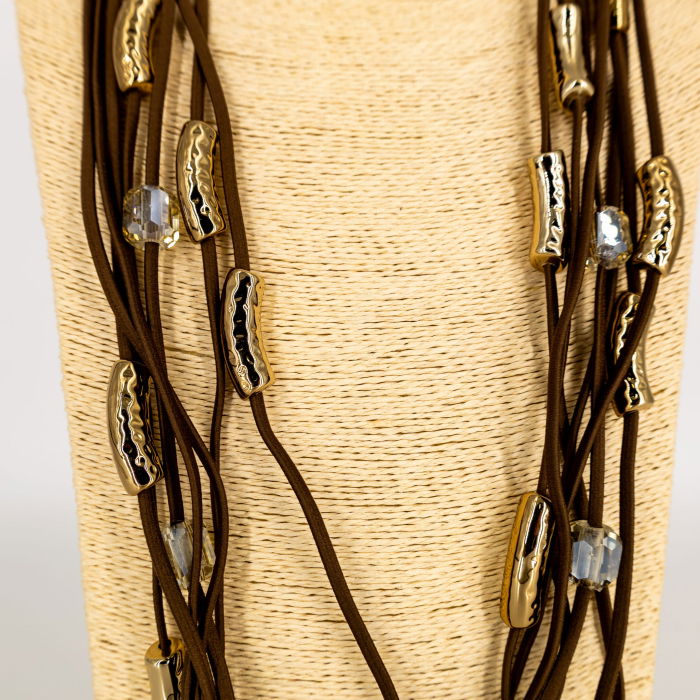 Colier multisir maro cu elemente aurii și cristale – boho statement [2]