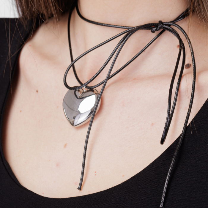 Colier reglabil in forma de inima din otel inoxidabil argintiu [2]