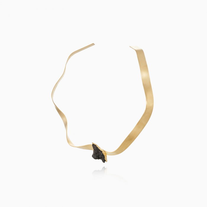 Colier rigid Chantal cu piatra neregulata de agata, din alama placata cu aur de 24k [2]