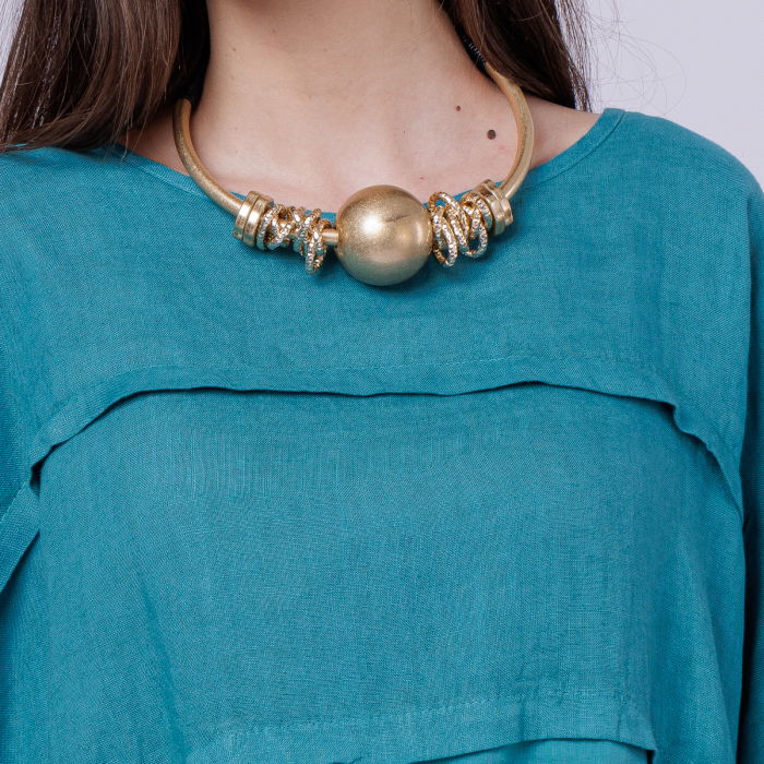 Colier rigid cu bila metalica argintie [2]