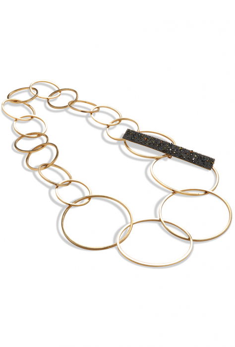 Colier Ceres in forme circulare armonioase si pandant cu cristale, din alama placata cu gun metal [2]