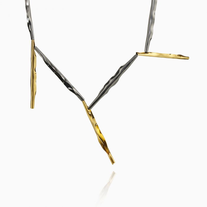 Colier Moat cu piese liniare si neregulate, din alama placata cu aur de 24k si gun metal [3]