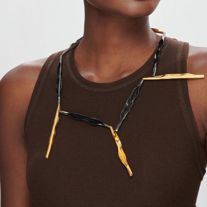 Colier Moat cu piese liniare si neregulate, din alama placata cu aur de 24k si gun metal [2]