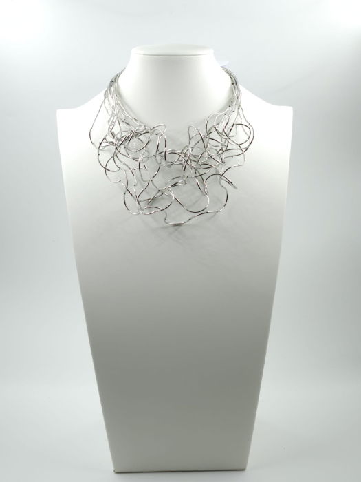 Colier scurt statement din multe siruri, cu bucle in cascada, argintiu [2]