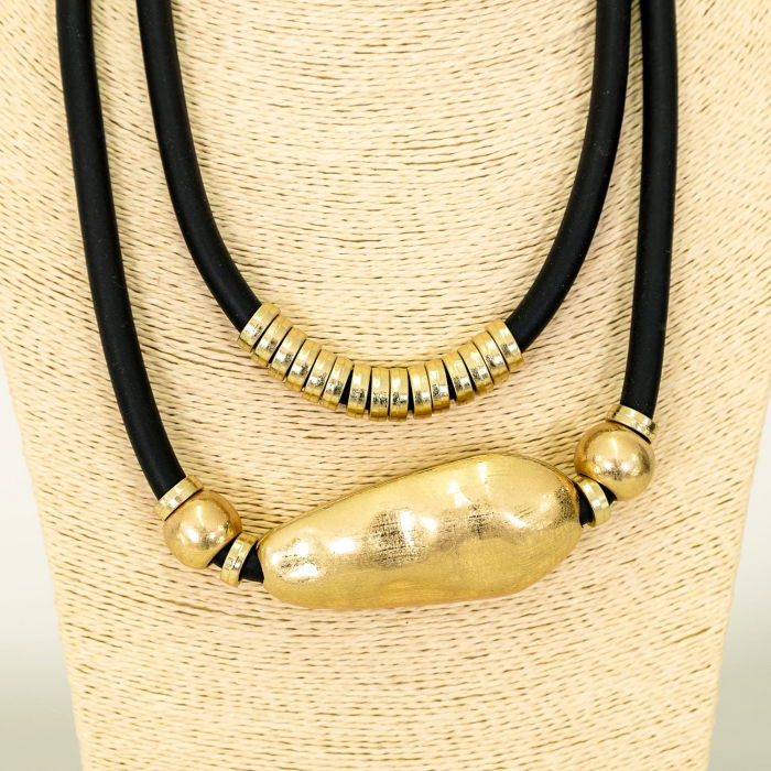 Colier silicon cu 2 siruri si elemente diferite forme din metal auriu [3]