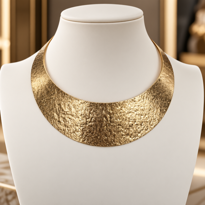 Colier statement cu design minimalist, metal auriu cu finisaj lovitura de ciocan