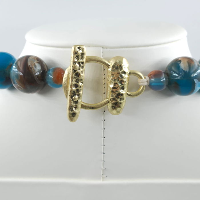 Colier statement cu flori decorative 3D si elemente turcoaz – design artistic [6]