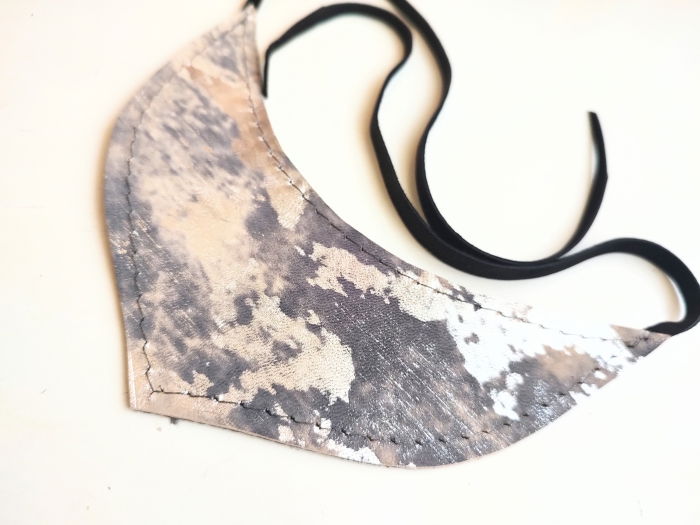 Colier statement din piele naturală,nuanțe de gri -argintiu , festiv ,unicat [3]