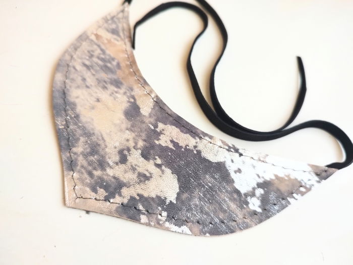 Colier statement din piele naturală,nuanțe de gri -argintiu , festiv ,unicat [2]