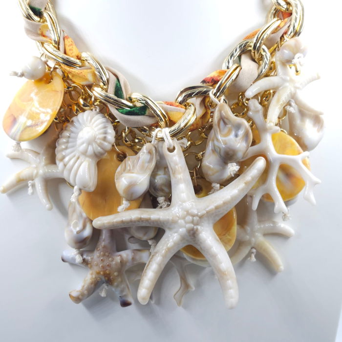 Colier statement marin galben cu stele de mare si scoici – design resort glam [5]