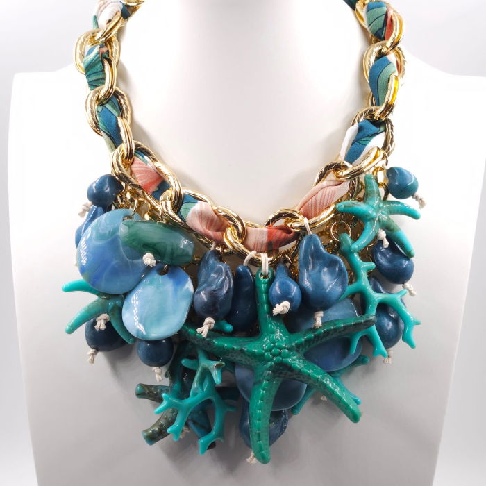 Colier statement marin turcoaz cu stele de mare si scoici – design resort glam [2]