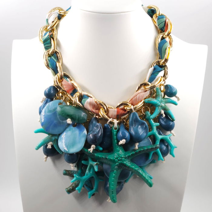 Colier statement marin turcoaz cu stele de mare si scoici – design resort glam [1]