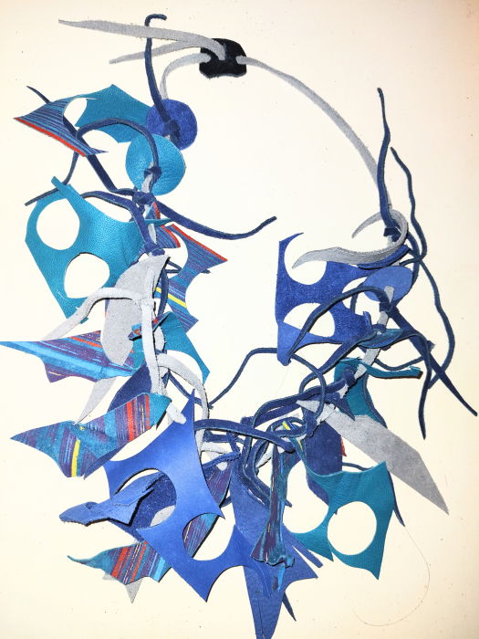 Colier handmade  turcoaz din piele naturala, asimetric, unicat [2]