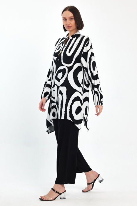 Compleu cu bluza lunga tip tunica si pantaloni, negru cu alb [4]