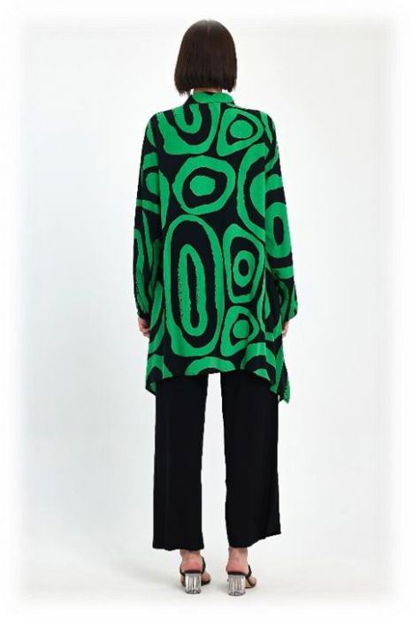 Compleu cu bluza lunga tip tunica si pantaloni, negru cu verde [2]