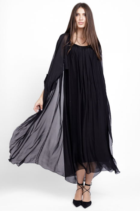 Compleu cu rochie si blazer din matase si vascoza, negru [2]