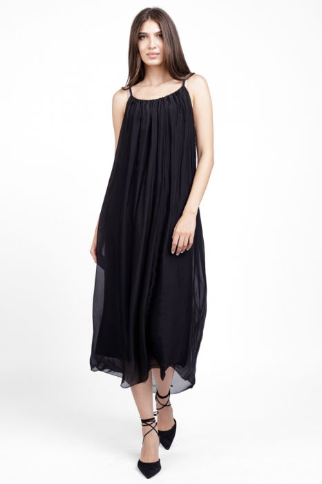 Compleu cu rochie si blazer din matase si vascoza, negru [4]