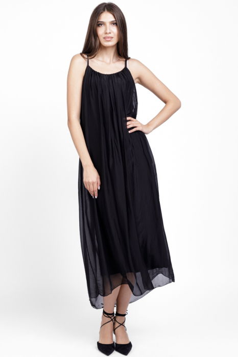 Compleu cu rochie si blazer din matase si vascoza, negru [5]