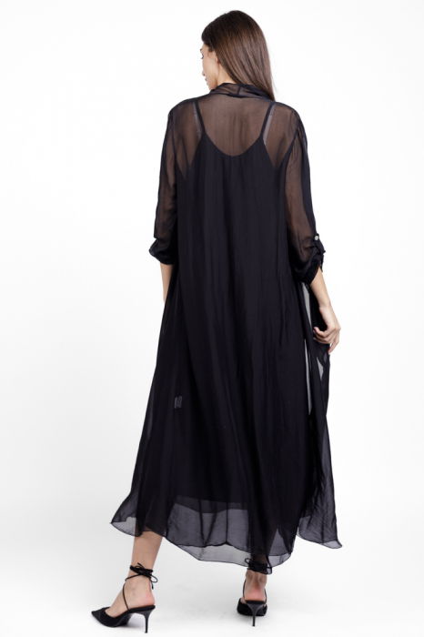 Compleu cu rochie si blazer din matase si vascoza, negru [3]