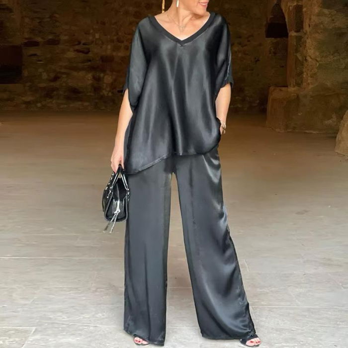 Compleu cu pantaloni, din vascoza, cu aspect lucios satinat, negru [1]