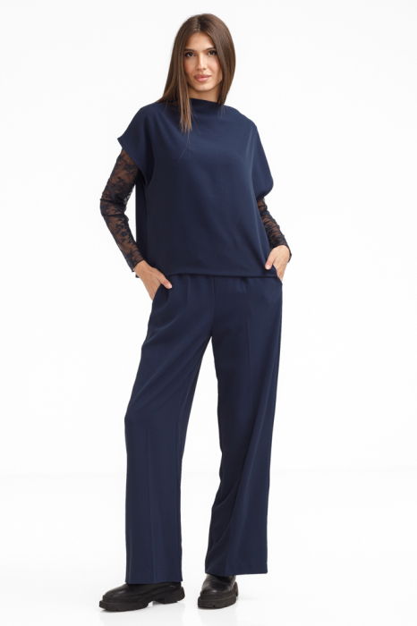 Pantaloni eleganti cu croiala dreapta, lejera, bleumarin [2]