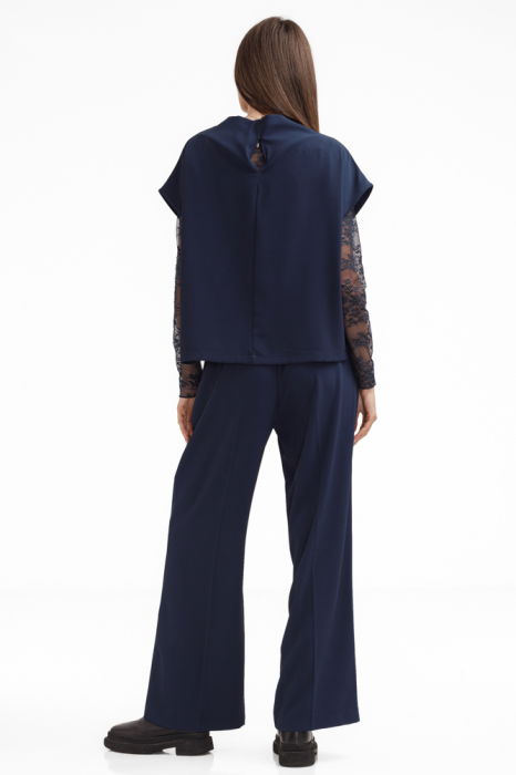 Pantaloni eleganti cu croiala dreapta, lejera, bleumarin [4]