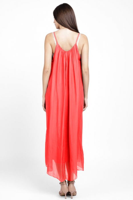 Compleu cu rochie si blazer din matase si vascoza, corai [5]