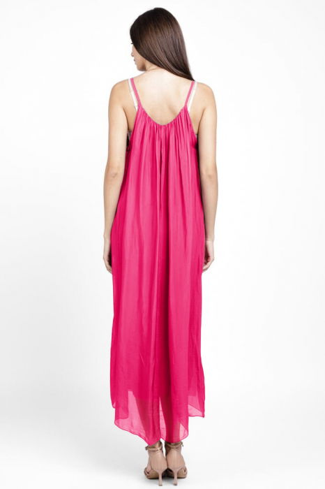 Compleu cu rochie si blazer din matase si vascoza, fucsia [5]