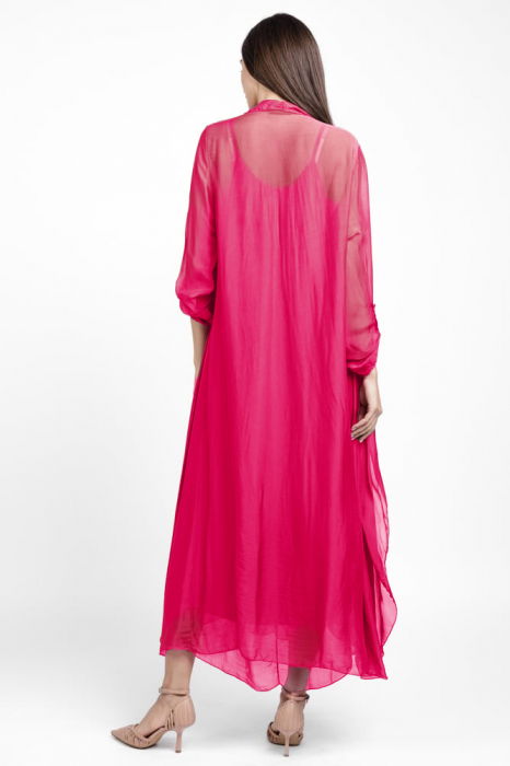 Compleu cu rochie si blazer din matase si vascoza, fucsia [3]