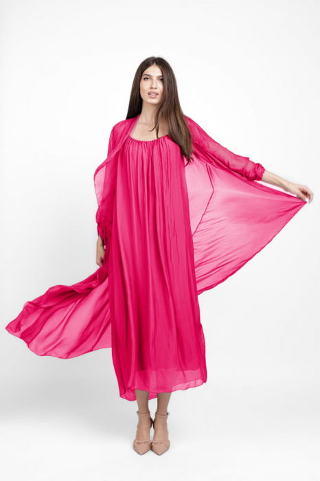 Compleu cu rochie si blazer din matase si vascoza, fucsia [2]