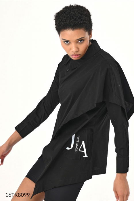 Camasa neagra in colturi asimetrice, petrecuta in fata [2]