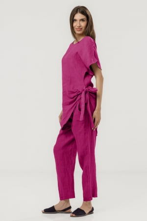 Compleu magenta din in - bluza cu pantaloni - OUTFIT VARA