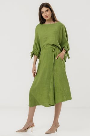 Compleu verde din in - bluza cu fusta - OUTFIT VARA
