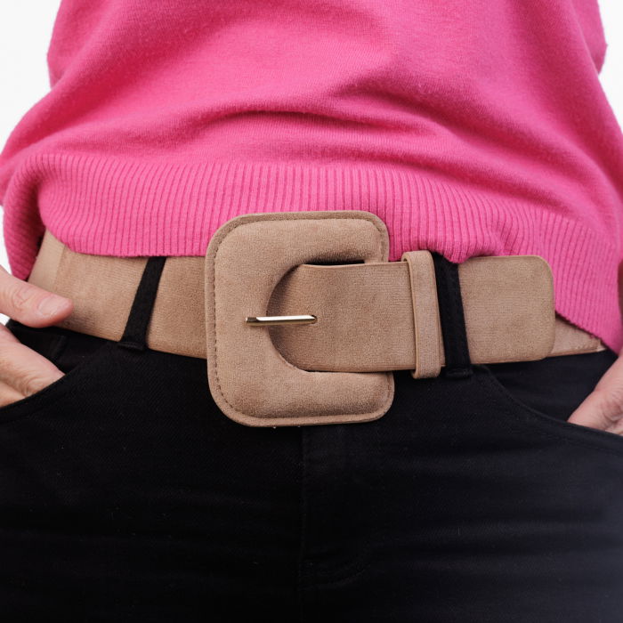 Curea elastica cu piele intoarsa ecologica verde si catarama dreptunghiulara cu colturi rotunjite [2]